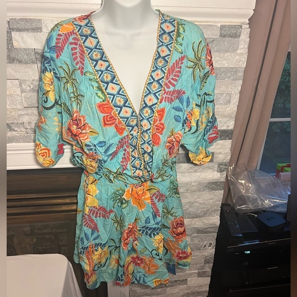 Cupshe Women’s Blue Tropical Dolman Sleeve Mini Dress – Size S (NWT) - Picture 6 of 9